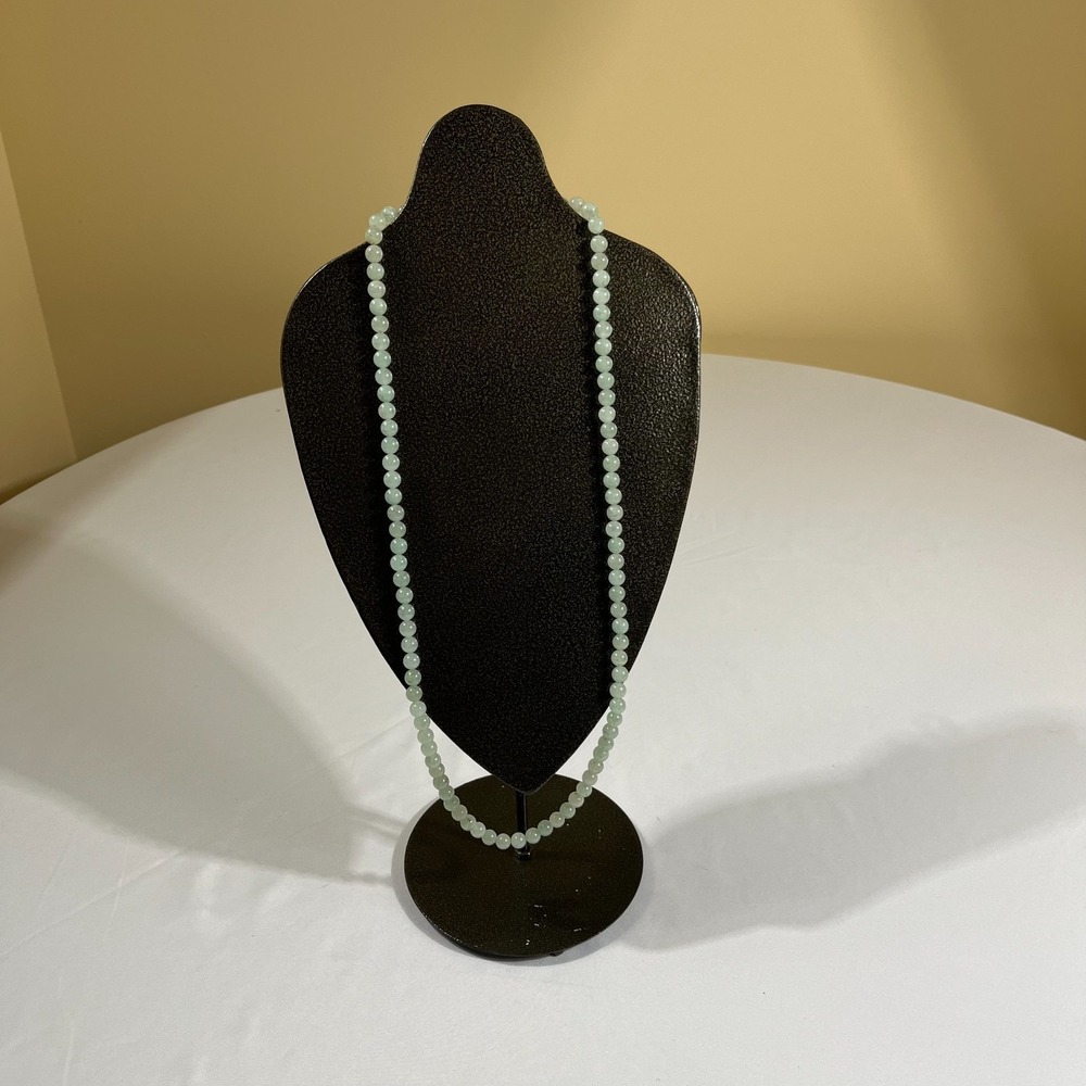 Light Green Stone Bead Necklace Vintage Filigree Clasp 31 Inch Strand